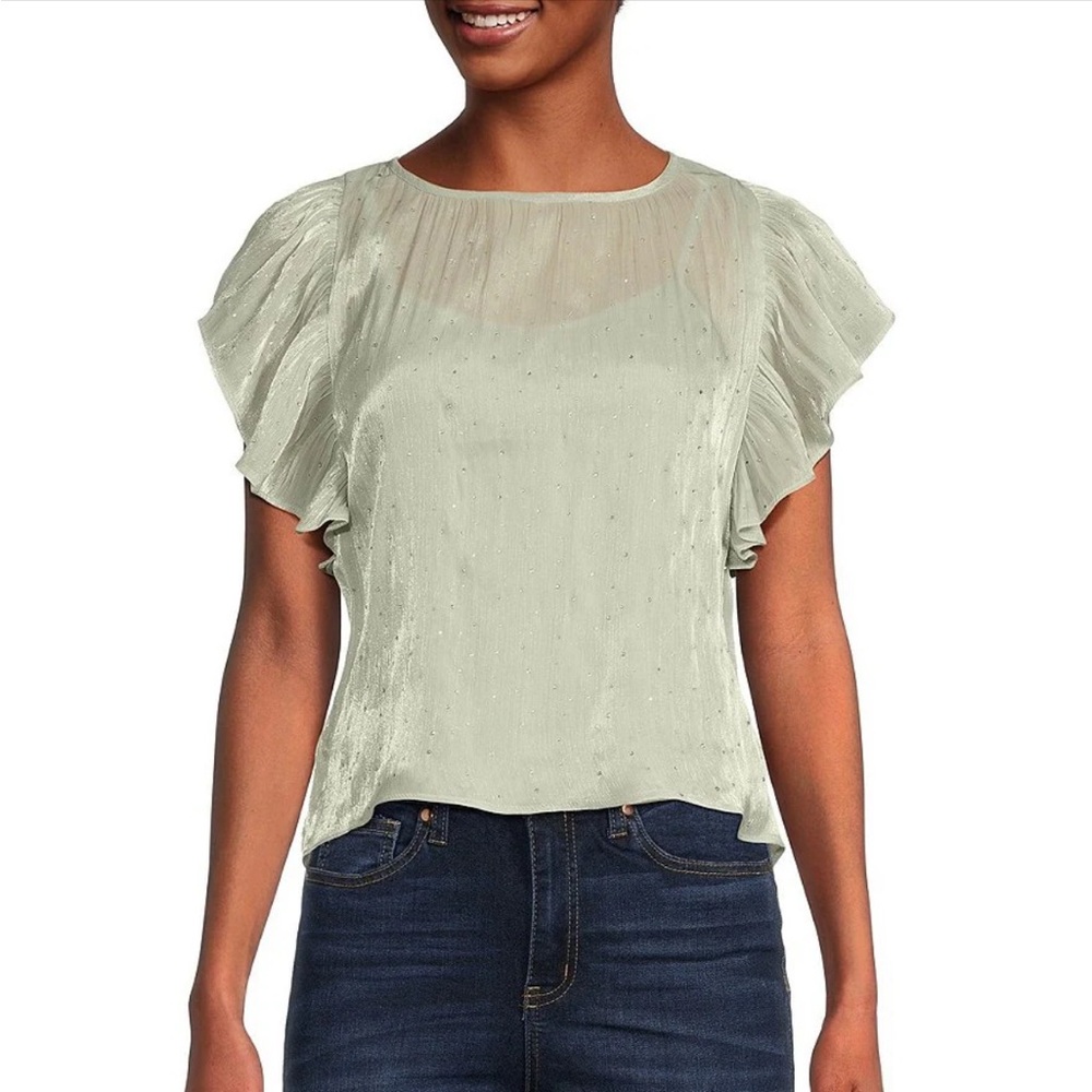 Evolutionary Short Sleeve Rhinestone Trim Top
